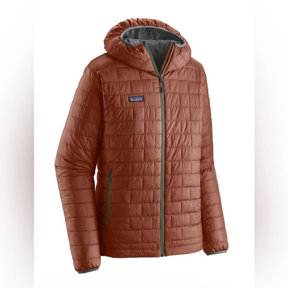 Patagonia Rust Orange Quilted Hooded Puffer Jacket